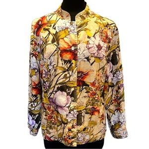 CHICOS Reversible Floral to Olive Green Linen Snap Front Jacket SIZE XL